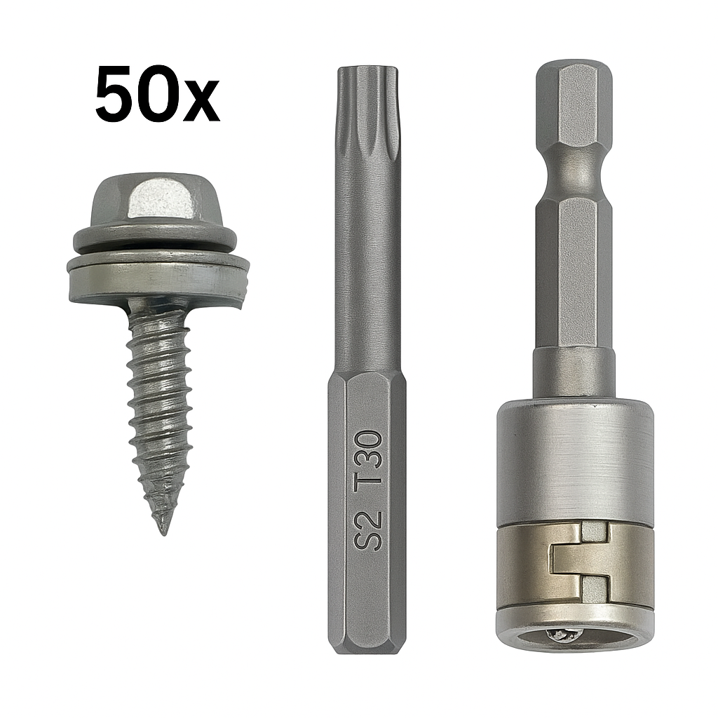 #1 Sample Box – 50x Screws + T30 Bit + 10mm Socket Torx Master